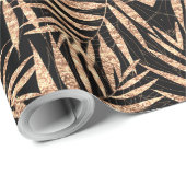 Elegantes Tropical Palm Blätter Schwarzes Design Geschenkpapier (Rolleneckpunkt)