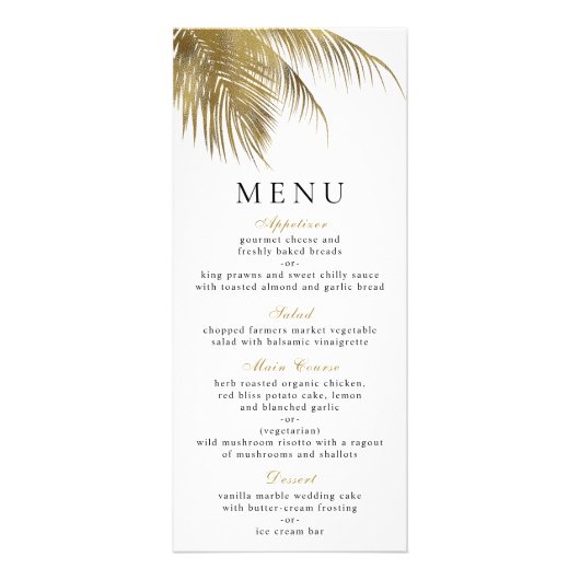 Elegantes Tropical Palm Tree Beach Wedding Menü (Vorne)