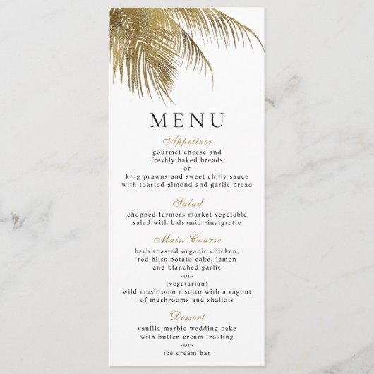 Elegantes Tropical Palm Tree Beach Wedding Menü Einladung (Vorderseite)