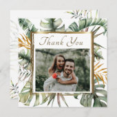 Elegantes Tropical Palms Gold Frame Foto Hochzeit Dankeskarte (Vorne/Hinten)