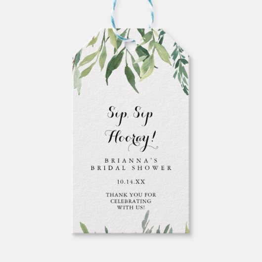 Elegantes Tropical Sip Hooray Brautparty Geschenkanhänger (Vorderseite)