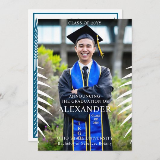 Elegantes Tropical Verlass Abschluss Foto Einladung (Vorne/Hinten)