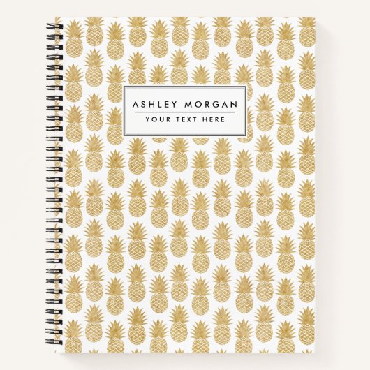 Elegantes Tropical White Gold Ananas Muster Notizblock (Vorderseite)