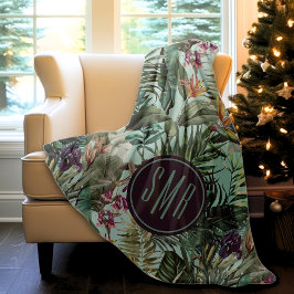 Elegantes tropisches Aqua-Blätter Fleecedecke