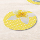 Elegantes tropisches Blume & Trellis Muster | Gelb Runder Pappuntersetzer (Angewinkelt)