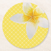 Elegantes tropisches Blume & Trellis Muster | Gelb Runder Pappuntersetzer (Vorderseite)