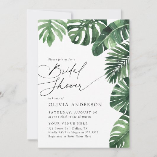 Elegantes tropisches Brautparty Einladung (Vorderseite)
