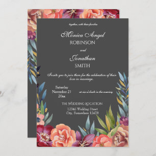Elegantes Tropisches Burgund & Blush Gray Wedding  Einladung