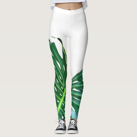 Elegantes tropisches Dschungelblatt aus Palmblätte Leggings (Vorderseite)