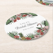 Elegantes Tropisches Flamingo & Hibiskus Brautpart Runder Pappuntersetzer (Angewinkelt)