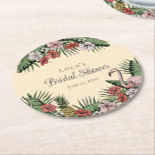 Elegantes Tropisches Flamingo & Hibiskus Brautpart Runder Pappuntersetzer (Angewinkelt)