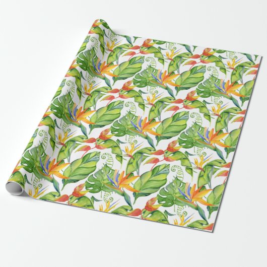 Elegantes tropisches Floral-Muster Geschenkpapier (Ungerollt)