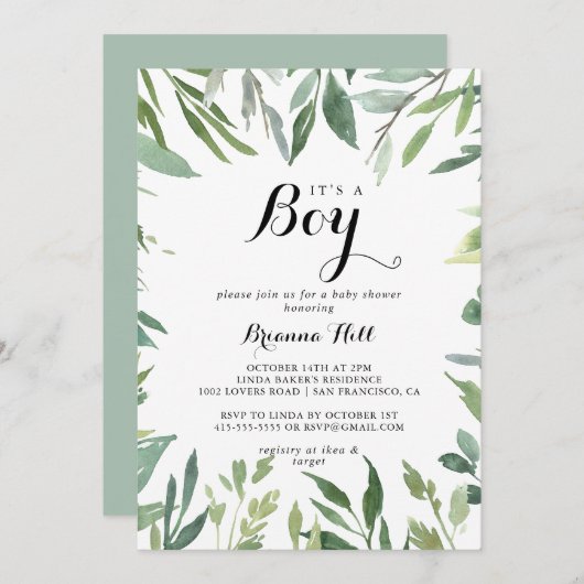 Elegantes tropisches Grün, eine Baby-Dusche Einladung (Vorne/Hinten)