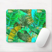 Elegantes tropisches grünes Blätter gelb-blaues Mu Mousepad (Mit Mouse)