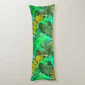 Elegantes tropisches grünes Blätter gelb-blaues Mu Seitenschläferkissen (Rückseite (Vertikal))