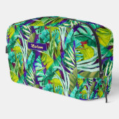 Elegantes tropisches grünes Blätter lila Muster Waschbeutel (Rechte Ecke)