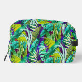 Elegantes tropisches grünes Blätter lila Muster Waschbeutel (Rückseite)