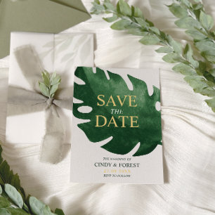 Elegantes tropisches grünes Monstera-Blatt Hochzei Save The Date