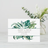 Elegantes tropisches Leaf-Foto Hochzeit retten das Save The Date (Stehend Vorderseite)