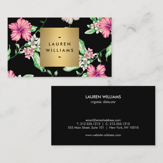 Elegantes tropisches Muster in Schwarz Visitenkarte (Vorne/Hinten)