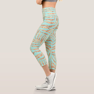 Elegantes tropisches Palm-Blätter Minze Design Capri Leggings