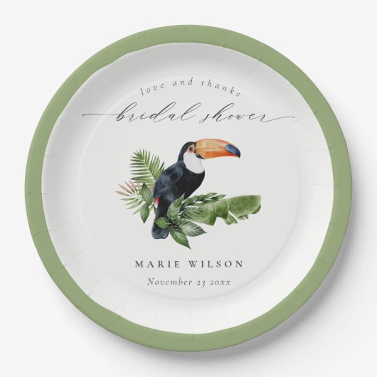 Elegantes tropisches Regenwald Toucan Brautparty Pappteller (Vorderseite)