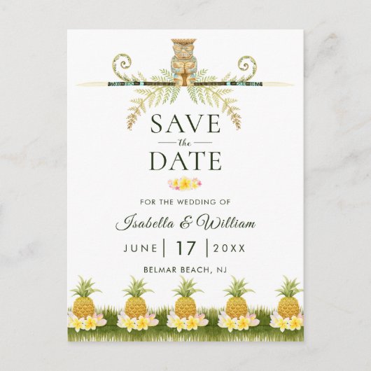Elegantes tropisches Save the Date Invitvitation Ankündigungspostkarte (Vorderseite)