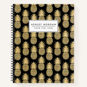 Elegantes tropisches Schwarz-Gold-Ananas-Muster Notizblock