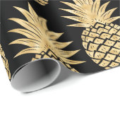 Elegantes tropisches Schwarz-und Goldananas-Muster Geschenkpapier (Rolleneckpunkt)