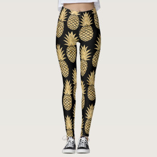 Elegantes tropisches Schwarz-und Goldananas-Muster Leggings