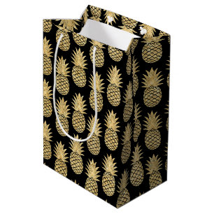 Elegantes tropisches Schwarz-und Goldananas-Muster Mittlere Geschenktüte