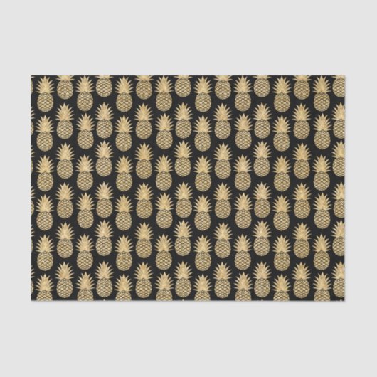 Elegantes tropisches Schwarz-und Goldananas-Muster Seidenpapier (Vorderseite)