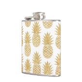 Elegantes tropisches weißes Goldananas-Muster Flachmann (Links)