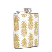 Elegantes tropisches weißes Goldananas-Muster Flachmann (Rechts)