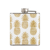 Elegantes tropisches weißes Goldananas-Muster Flachmann (Rückseite)