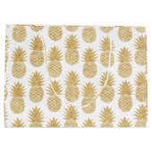 Elegantes tropisches weißes Goldananas-Muster Große Geschenktüte (Rückseite)