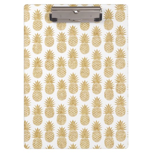 Elegantes tropisches weißes Goldananas-Muster Klemmbrett (Vorderseite)