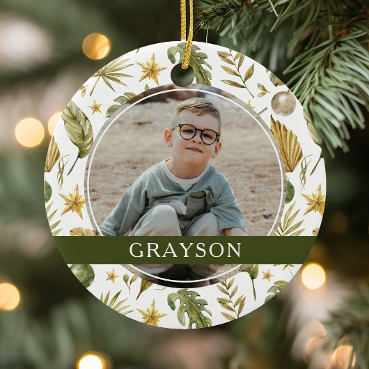 Elegantes tropisches zweiseitiges 2-Foto Keramik Ornament