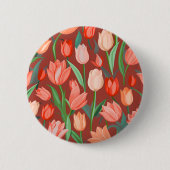 Elegantes Tulpen-Blumenmuster – Rot und Pfirsich F Button (Vorderseite)