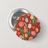 Elegantes Tulpen-Blumenmuster – Rot und Pfirsich F Button (Vorne & Hinten)
