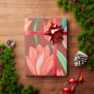 Elegantes Tulpen-Blumenmuster – Rot und Pfirsich F Geschenkpapier