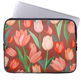 Elegantes Tulpen-Blumenmuster – Rot und Pfirsich F Laptopschutzhülle