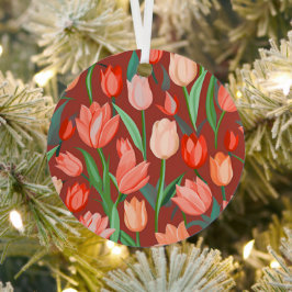 Elegantes Tulpen-Blumenmuster – Rot und Pfirsich F Ornament Aus Metall