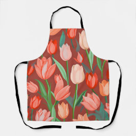 Elegantes Tulpen-Blumenmuster – Rot und Pfirsich F Schürze