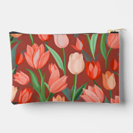 Elegantes Tulpen-Blumenmuster – Rot und Pfirsich F Zubehörtasche