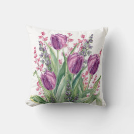 Elegantes Tulpenblumenmuster, lila Streifen Kissen