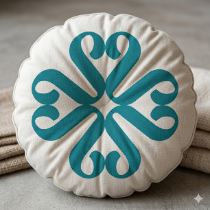 Elegantes Türkis abstraktes florales Monogramm Rundes Kissen