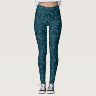 Elegantes Türkis-Blau-Barock-Blumenmuster Leggings