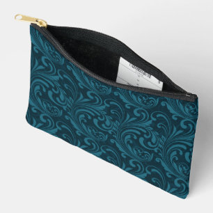 Elegantes Türkis-Blau-Barock-Blumenmuster Zubehörtasche