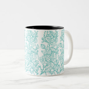 Elegantes Türkis-Blumen-Botanikmuster Zweifarbige Tasse
